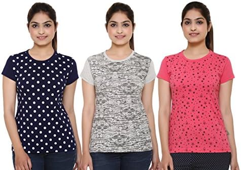 The Black Bee Printed Casual T-Shirt For Women's Pack of 3 (XX-Large, Multi)