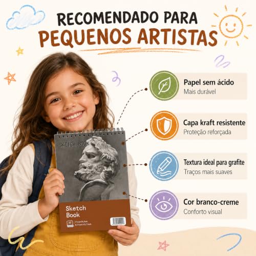 GODREAM Caderno de Desenho Profissional, Kit de 4 Sketchbook A5, Cada 60 Folhas Papel 100g/m², Bloco de Desenho com Espiral, Ideal para Desenho e Ilustração