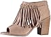 Soda Women's Gusto Fringe Tassel Open Toe Zip Back Sueded Bootie