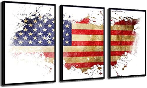 SmartWallArt- American Flag of United States Wall Decor Paintings,USA Flag Picture Canvas Print /Floater Frame |Carboard Frame |Stretched/ (04: American Map Outline, Floater Frame)