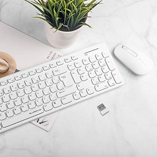 Qisan Wireless Keyboard and Mouse Combo Set Slim Compact Full Size 104 Keys Keyboard and Mute Mouse, Wireless 2.4G USB Nano Receiver for PC Desktop Computer Laptop Mac Tablet- White - Thumbnail 3