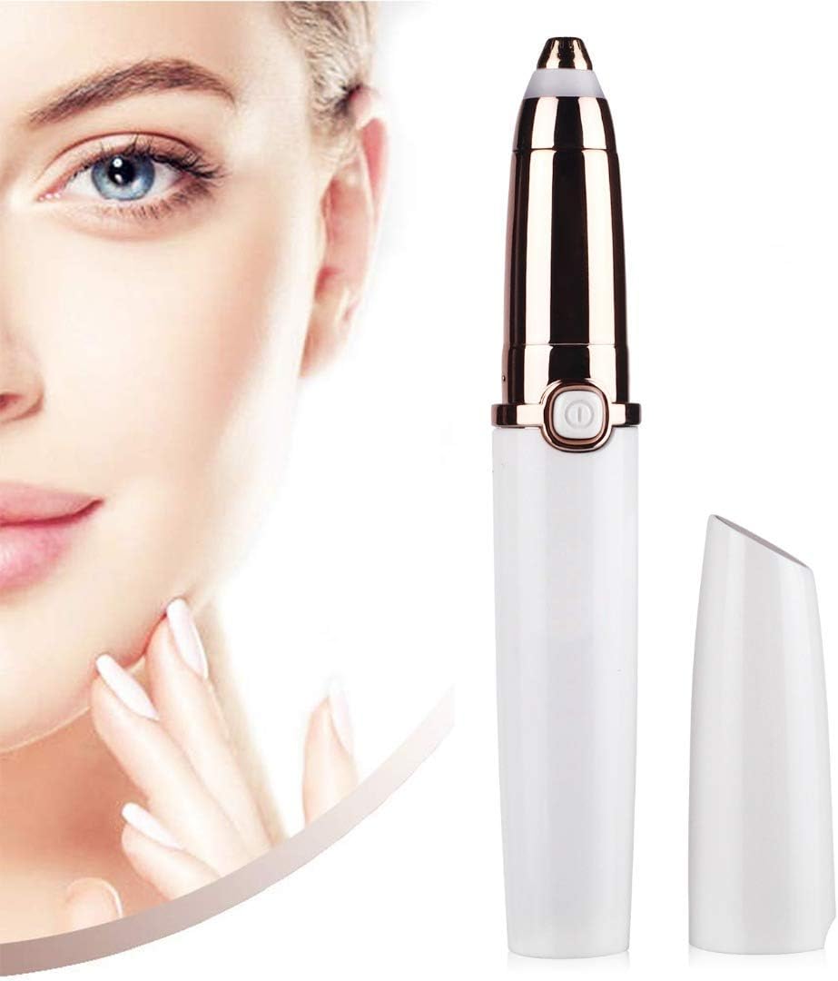 Eyebrow Hair Remover, BEENLE Electric Painless Eyebrow Trimmer Epilator for Women, Updated Portable Eyebrow Hair Removal Razor with Light (Battery Included),white