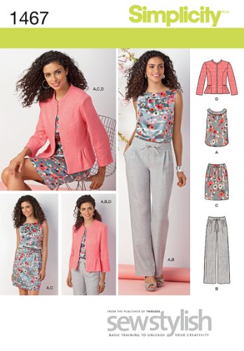 Simplicity Sewstylish Pattern 1467 Misses Miss Petite Top, Jacket, Pull-on Pants, Skirt Sizes 8-10-12-14-16-18