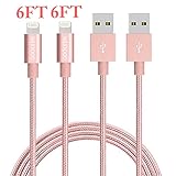 Lightning Cable, GOOLEEN 2 Pack 6ft Nylon Braided Long 8pin USB Cord Charging Cable For iPhone 6s,6s plus,6 Plus,6, iPhone 5,5C,5S,SE, iPad Air,Mini, ini2, iPad 4, iPod 5,and iPod 7. (Rose Gold)