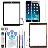 OmniRepairs For iPad Air (1st Generation) Glass Touch Screen Digitizer Retina Display OEM Assembly Replacement with Home Button Flex Cable, Adhesive Tape, Screen Protector and Repair Toolkit (Black)