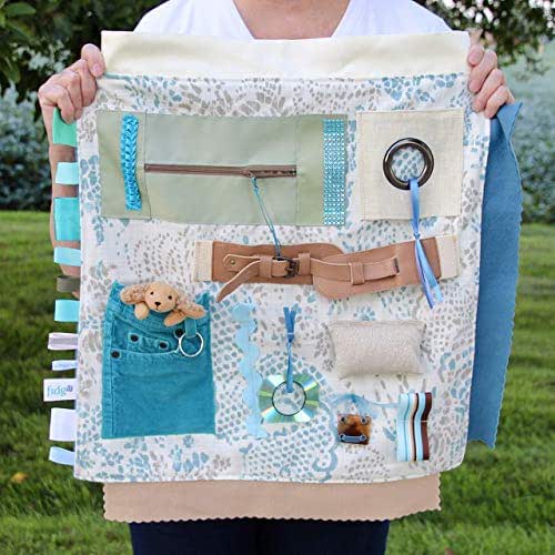 Fidgit Activity Blanket Tan & Blue w/Puppy Comfort