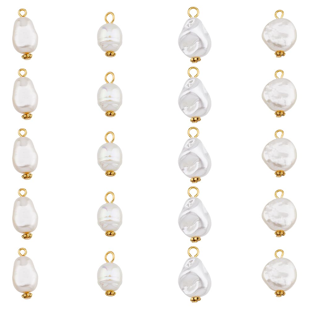 SUPERFINDINGS 80pcs 4 Styles Imitation Pearl Pendants Charms Irregular Oval Teardrop Dangle Creamy White Flat Round Nugget Charms with Alloy Findings for Earring Bracelet DIY Jewelry Making