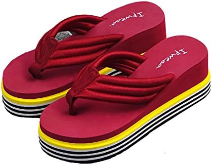Ladies Girls Summer Platform Flip Flops Thong Wedge Beach Sandals (US 6, Burgandy)