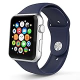 BRG Apple Watch Band 42mm, Soft Silicone Sport iWatch Band Replacement Wrist Bracelet Strap with Pin-and-Tuck for Apple Watch 42mm Series 1 Series 2 All Models - M/L Midnight Blue