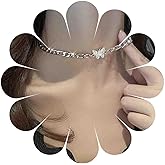 Iaceble Boho Crystal Butterfly Choker Necklace Silver Butterfly Collar Necklace Short Figaro Chain Necklace Cz Butterfly Pendant Necklace Jewelry for Women
