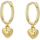 Dainty Heart Love Small Huggie Hoop Earrings for Women Girls 925 Sterling Silver Tiny Cute Charms Dangle Drop Cartilage Hypoallergenic Minimalist Jewelry Gifts