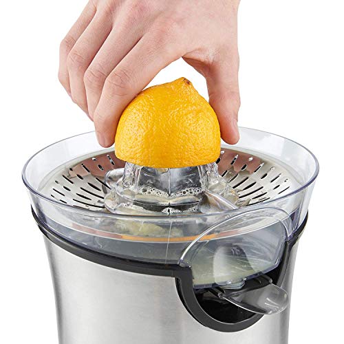 VonShef 220 240 Volt Citrus Fruit Juicer Machine 100W for Orange, Lemon, Lime Juice - Electric with Interchangeable Cone Attachments - Bundle With Dynastar Plug Adapter | (Not For USA)