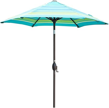Amazon Com Abba Patio 7 5ft Patio Umbrella Outdoor Umbrella Patio Market Table Umbrella With Push Button Tilt And Crank For Garden Lawn Deck Backyard Pool Teal Blue Stripe Garden