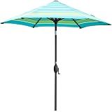 Amazon Com Abba Patio 9ft Striped Patio Umbrella Outdoor Umbrella Patio Market Table Umbrella With Push Button Tilt And Crank For Garden Lawn Deck Backyard Pool Turquoise Striped Garden
