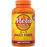 Metamucil 3-in-1 Fiber Capsules, Daily Psyllium Husk Fiber Supplement for Digestive Health, Plant Based Fiber Supplement, 340 Capsules (Pack of 1)