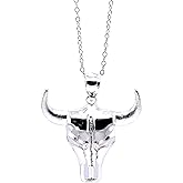 Charm America - Silver Bull Head Pendant Necklace - 925 Sterling Silver - Animal Pendant - Silver Adjustable Necklace 16” - 18” - Ox Head