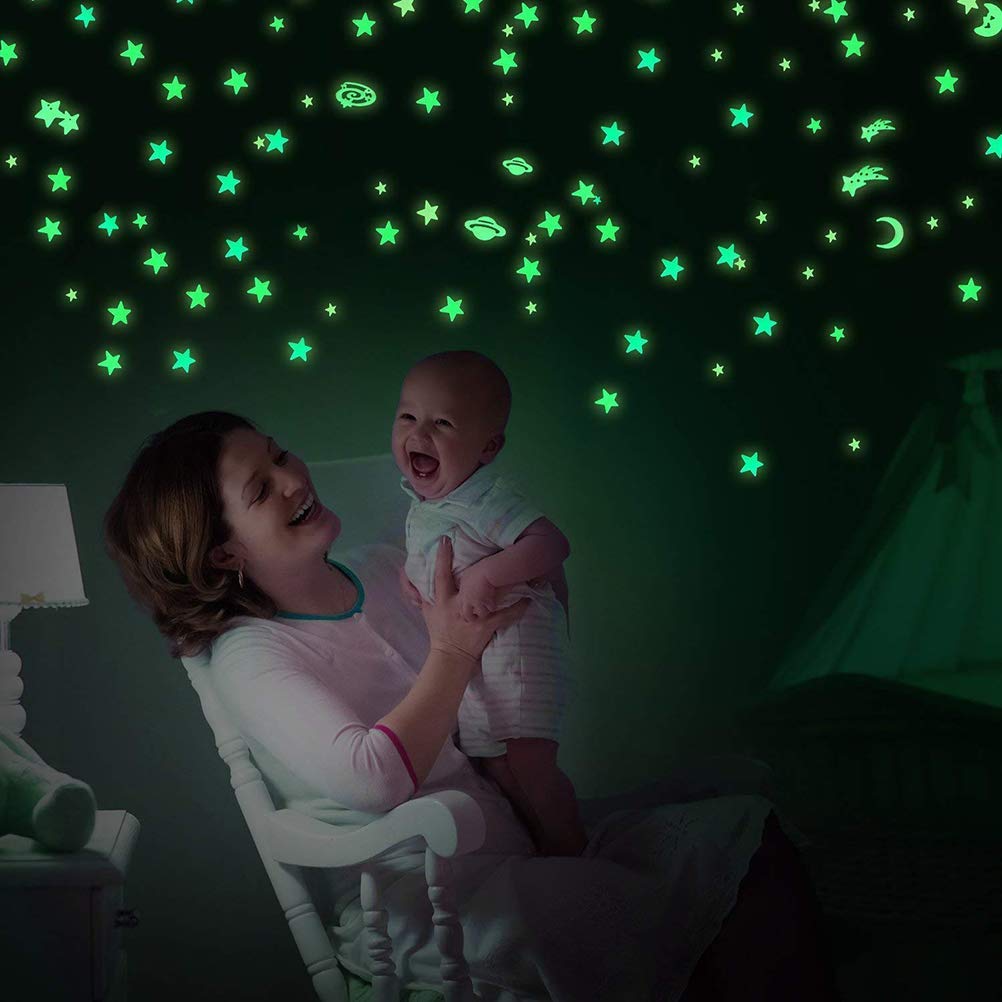 72 Pieces Magical 3D Glow in the Dark Stars Moon and Planets Shapes Luminous Fluorescent Stickers DIY Wall Ceiling Decal Murals for Sensory Nursery Baby Kids Bedroom Living Room Decoration