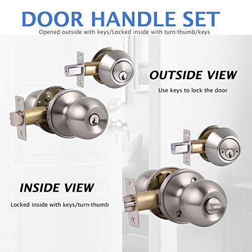 Knobonly 2 Pack Entry Door Knobs with Double Cylinder Deadbolt, Same