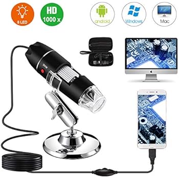USB Digital Microscope 40X to 1000X, Bysameyee 8 LED Magnification Endoscope Camera with Carrying Case & Metal Stand, Compatible for Android Windows 7 8 10 Linux Mac