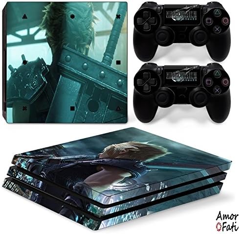 AmorFati PS4 PRO Playstation 4 PRO Console Skin Decal Sticker - FinalFantasy7 Remake + 2 Controller Skins Set