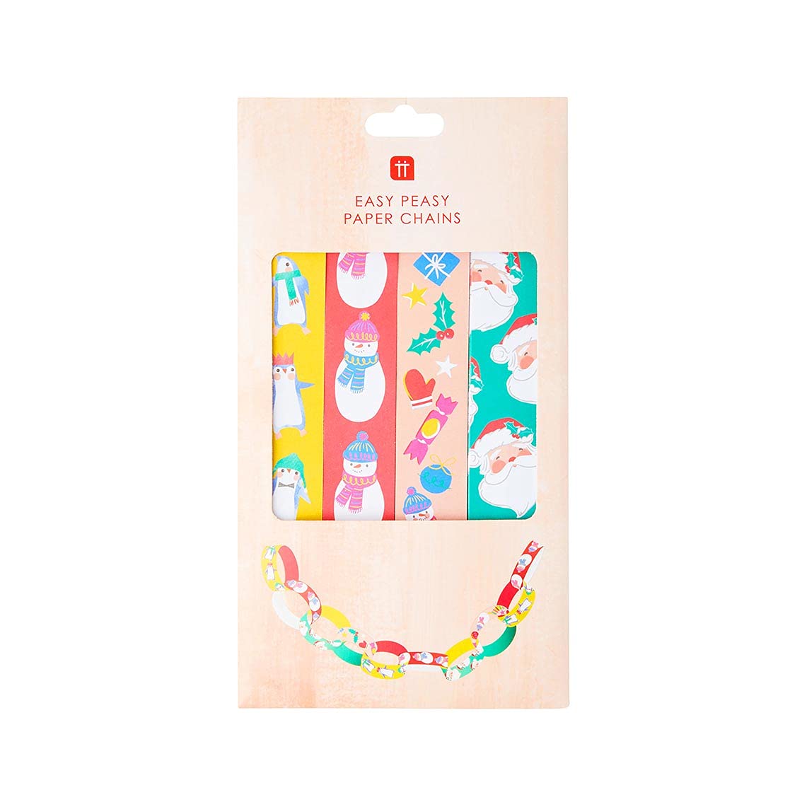 Talking Tables Christmas Paper Chain Decorations - Pack of 100 | Xmas Arts and Crafts for Kids, Fun Activities with Santa, Snowmen & Penguin Designs