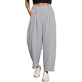 EVALESS Womens Wide Leg Barrel Pants Elastic High Waisted Business Casual Work Pants Trousers with Pockets