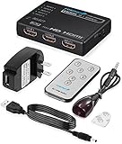 Fosmon 5-Port 4K HDMI Switch Switcher Splitter with Remote Control & AC Adapter, 4K@30Hz HDCP HDR 1080p 3D, Compatible with Apple TV 4K, Fire Stick, HDTV, PS4, Game Consoles, PC & More