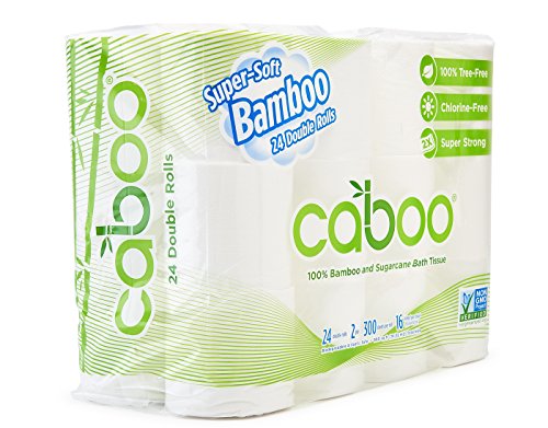 Caboo Tree Free Bamboo Toilet Paper, Septic Safe Biodegradable Bath Tissue, Eco Friendly Soft 2 Ply Sheets, 300 Sheets Per Roll, 24 Double Rolls