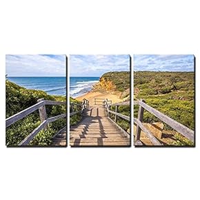 3 Piece Canvas Wall Art - Walkway of The Legendary Bells Beach - The Beach of The Cult Film Point Break - Modern Home Art Stretched and Framed Ready to Hang - 16"x24"x3 Panels