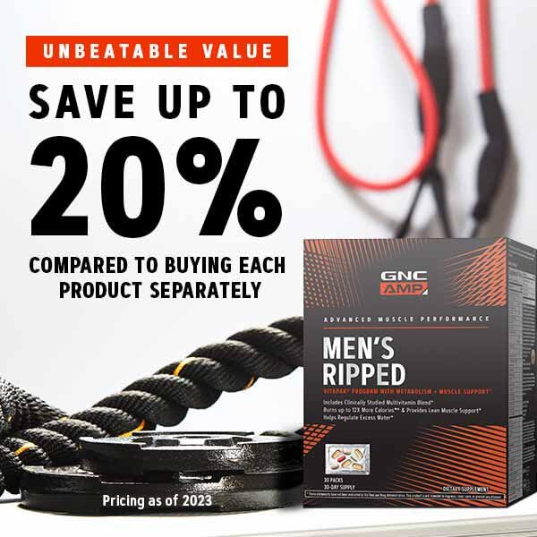 GNC AMP MEN’S RIPPED VITAPAK PROGRAM, 4 IN 1 PRODUCT VITAMIN PACK, METABOLISM & LEAN MUSCLE TONE, BURN CALORIES, WATER SHEDDING, ADULT MULTIVITAMIN, CAFFEINE, CLA, PROVEN INGREDIENTS, 30-DAY SUPPLY