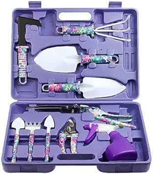 Amazon Co Jp ガーデンツールセット 紫の花柄のj 10ピースガーデニングツール キャリングケース付きガーデンハンドツール女性の子供のための ガーデニングギフト スポーツ アウトドア