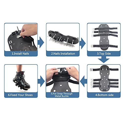 Voulosimi Lawn Aerator Spike Shoes Aeration Sandals Heavy Duty Spiked Sandals Use Premium Grass Aeration Sandals with Heavy Duty Metal Buckles