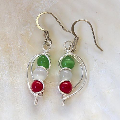 Italian Flag Italy Pride Green White Red Beads Dangle Handmade Italian Earrings