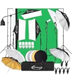 Andoer Studio Softbox Set 2 x 3 m Background System with 40 W 5500 K Photo Lamp, Three 50 x 70 cm Softboxes, Five Photo Screens, 2 m Adjustable Light Stand, for