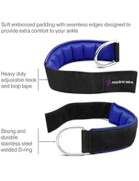 Metric USA - Correas de tobillo para máquinas de cable, sin dudas, puños acolchados más cómodos para el mejor entrenamiento de abdominales, glúteos y piernas, de acero inoxidable de larga duración, con anilla en D y estuche desodorizante