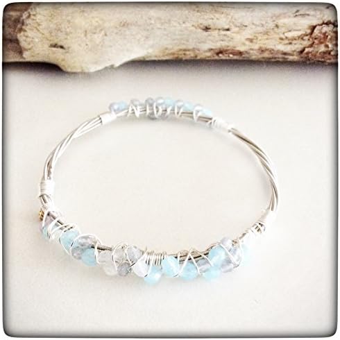 Musically Inspired Wire Wrapped Guitar String Bangle Bracelet - Czech Crystal - Stackable - Vegan - Eco Friendly - Ready to ship