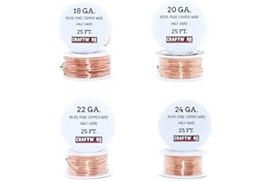Craftwire USA Solid Bare Copper Wire Round,Bright,Half Hard,25 Feet 18,20,22,24 Gauge