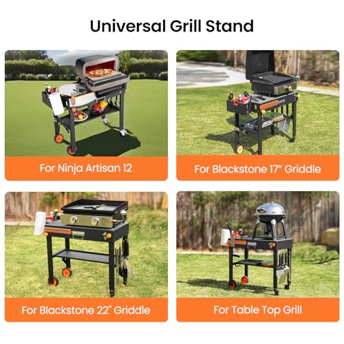 Folding Grill Table for Blackstone 17" & 22" Griddle, Portable Cart with Wheels, 20-Second Tool-Free Setup, 450 lb Heavy Duty Prep Station for Pizza Oven & Camping Stove