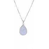 White Druzy Pendant Necklace-Sterling Silver Teardrop -17 inch Length- Gift Idea-Holiday-Christmas