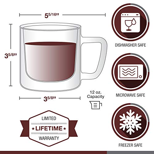 Eparé Retro Coffee Mugs - Clear Glass Double Wall Cup Set - Insulated Glassware - Large Coffee Espresso Latte Glasses - Thumbnail 6