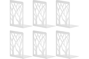 SONNLYH White Metal Bookends, 3 Pairs Book Ends for Shelves, Book Stopper for Family, Office and School, Heavy Duty Book End 4.7 x 3.6 x 7 Inch