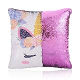 GONOMI Unicorn Magic Reversible Sequin Flip Mermaid Pillow Cover Throw Cushion Case Decorative Pillowcase (Purple, 16