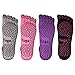 BLKWHT 4 Pairs Cotton Yoga Socks with Non Slip Grips Pilates Socks, Barre, Five fingers Full Toe Ankle High Breathable comfortable Stretchable ( Black Purple Pink Gray)