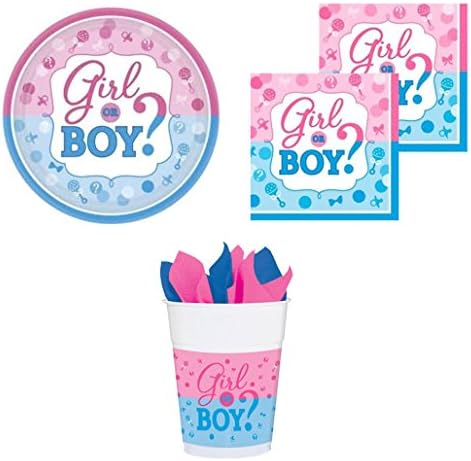 Gender Reveal Party Supplies Kit for 8 Guests Includes Disposable Plates Cups and Napkins