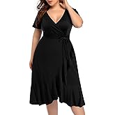 Pinup Fashion Women Plus Size Dresses Wedding Guest - Semi Formal Cocktail Wrap Empire Waist Midi Dress