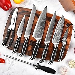 Damascus Kitchen Knife Set with Block, Damascus