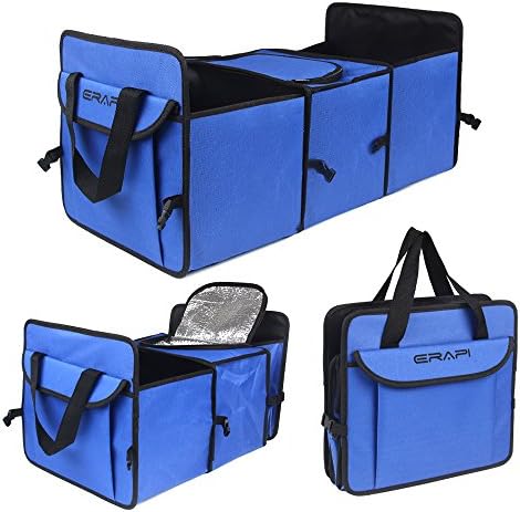 Trunk Organizer for Car, SUV,Truck - Durable Collapsible Auto Trunk Organizer with Multiple Compartments and Insulated Cooler for Emergency Supplies, Sports Equipment, Groceries and Toys Storage(Blue)