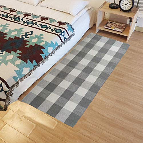 USTIDE Buffalo Plaid Check Rug 24''x51'' Cotton HandWoven Checked