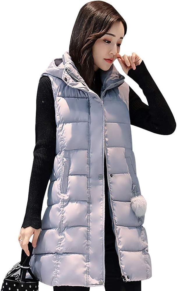 BOZEVON Womens Gilet Slim Warmer MidLong Section Down Cotton Gilet