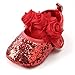 Antheron Baby Girls Mary Jane Flats Soft Sole Infant Moccasins Floral Sparkly Toddler Princess Dress Shoes(Red,6-12 Month)